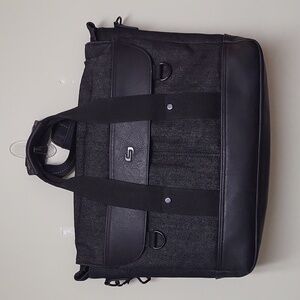 Solo NY Black Denim and PU Leather Laptop Messenger Bag